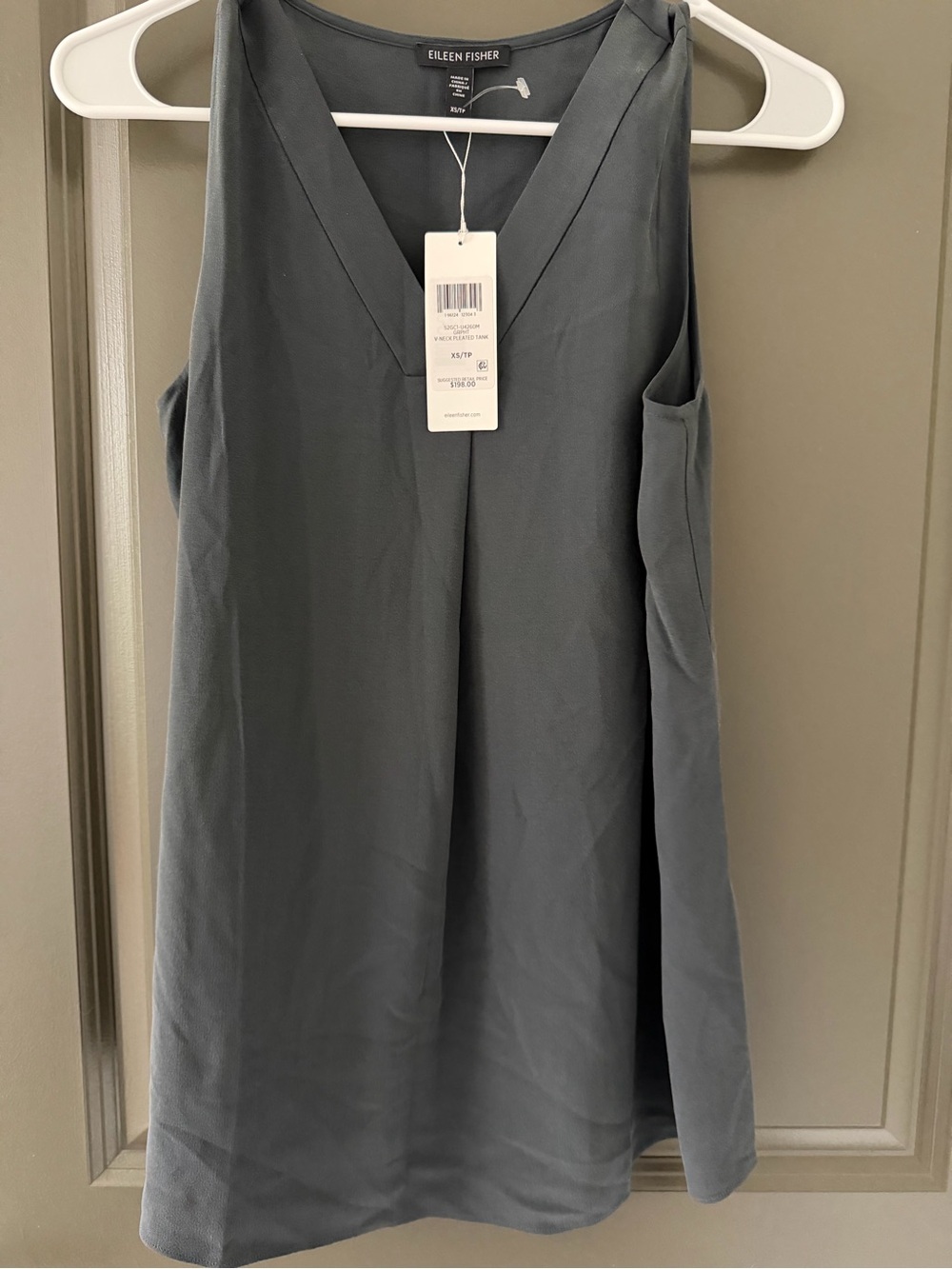 Eileen Fisher 100% silk Charcoal Gray V-Neck Sleeveless Camisole